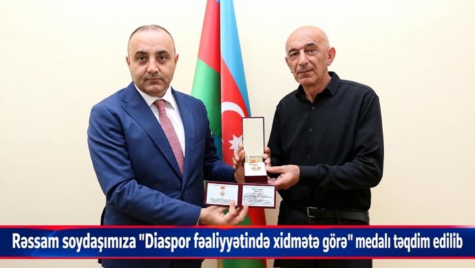Rəssam soydaşımıza “Diaspor fəaliyyətində xidmətə görə” medalı təqdim edilib